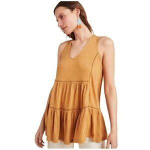 Anthropologie Malaga tiered tunic  tank top in Ochre tan/mustard Medium